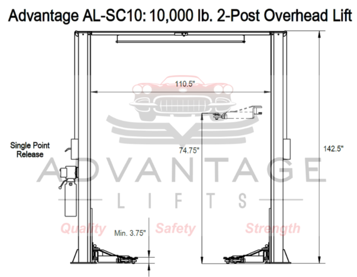 Advantage AL-SC10 2-Post OverHead / Symmetric Lift
